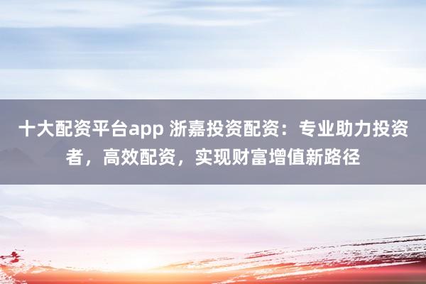 十大配资平台app 浙嘉投资配资：专业助力投资者，高效配资，实现财富增值新路径