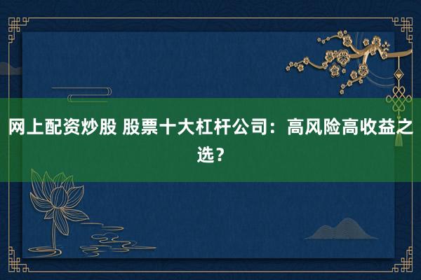 网上配资炒股 股票十大杠杆公司：高风险高收益之选？