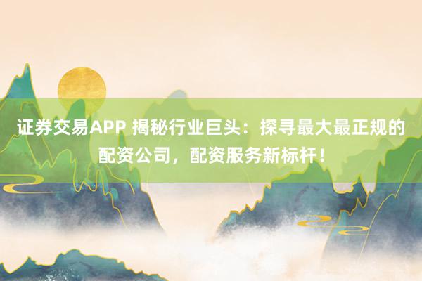 证券交易APP 揭秘行业巨头：探寻最大最正规的配资公司，配资服务新标杆！
