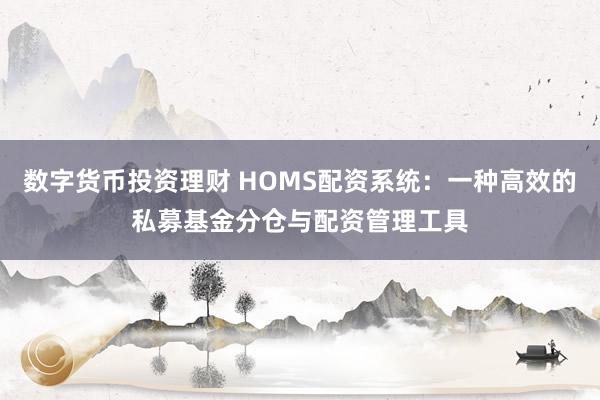 数字货币投资理财 HOMS配资系统：一种高效的私募基金分仓与配资管理工具