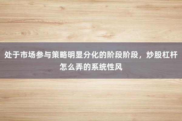 处于市场参与策略明显分化的阶段阶段，炒股杠杆怎么弄的系统性风
