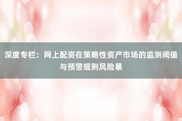 深度专栏：网上配资在策略性资产市场的监测阈值与预警规则风险暴