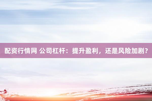 配资行情网 公司杠杆：提升盈利，还是风险加剧？